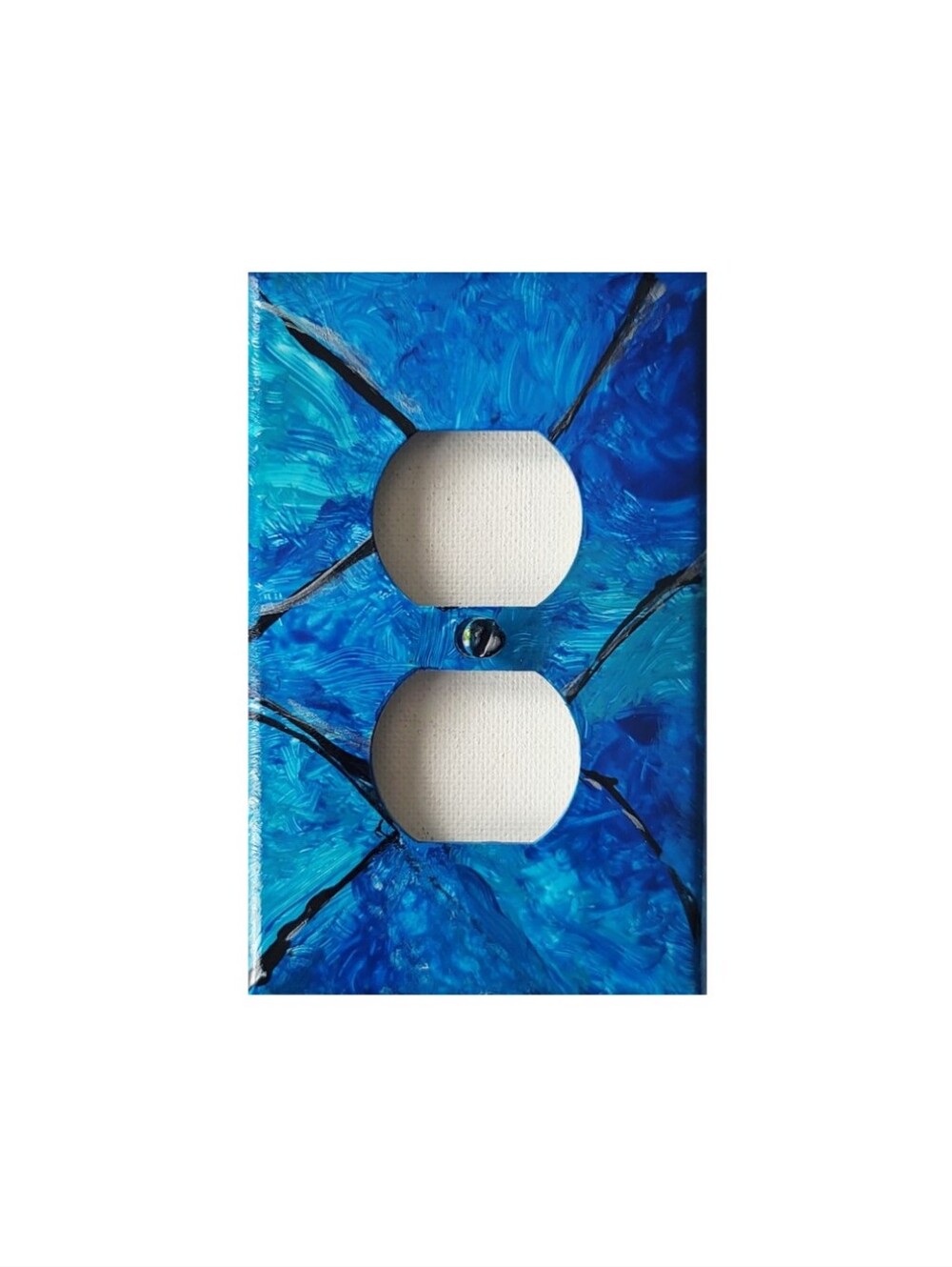 Hand Crafted Blue Abstract Design Duplex Outlet Wall Plate